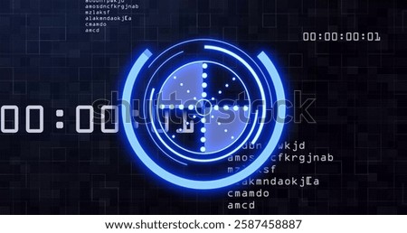 Digital countdown timer with futuristic blue interface and random alphanumeric codes. technology, electronic, sci-fi