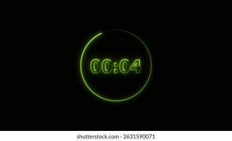 Digital countdown timer neon bright lime green color 4k illustration of 4 second transparent on black background. 4 seconds digital timer 4k illustration. 