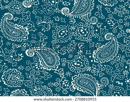 Digital created paisley pattern made on a dark blue and White background.
