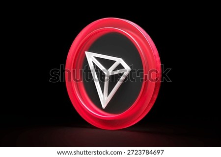 Digital crypto Tron TRX 3D transparent coin isolated on black background. High quality 3D rendering suitable for illustrating cryptocurrency concepts..