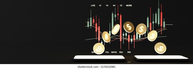 Digital Currency Technology Gold Coins For The Future It Is Enclosed Around A Digital Currency Chart The Cryptocurrency Market With A Price Chart And A Pencil And Note Paper Widescreen. 3d Rendering