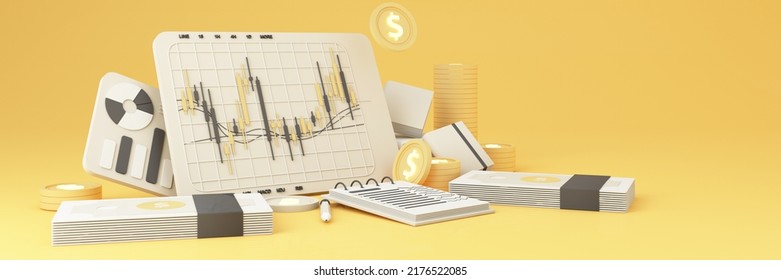 Digital Currency Technology Gold Coins For The Future It Is Enclosed Around A Digital Currency Chart The Cryptocurrency Market With A Price Chart And A Pencil And Note Paper Widescreen. 3d Rendering