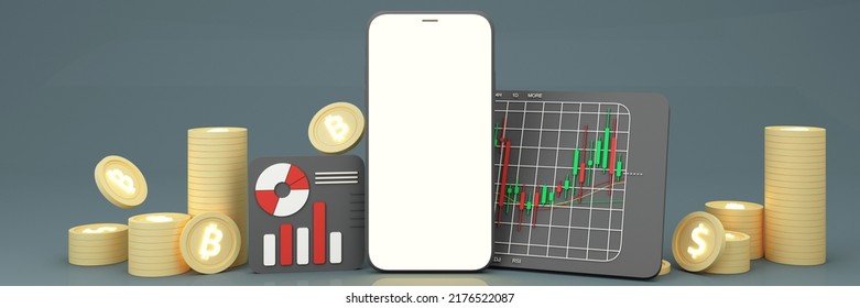 Digital Currency Technology Gold Coins For The Future It Is Enclosed Around A Digital Currency Chart The Cryptocurrency Market With A Price Chart And A Pencil And Note Paper Widescreen. 3d Rendering