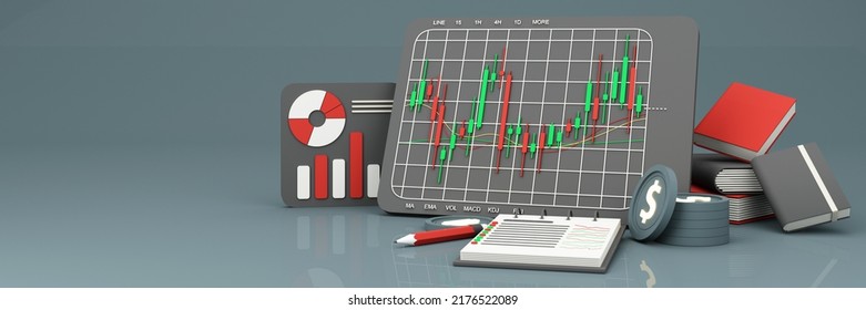 Digital Currency Technology Gold Coins For The Future It Is Enclosed Around A Digital Currency Chart The Cryptocurrency Market With A Price Chart And A Pencil And Note Paper Widescreen. 3d Rendering