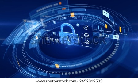 Digital Cybersecurity Protection with Encrypted Data Visualization cybersecurity, Featuring padlock of information and cyber threats in digital age, 3d rendering