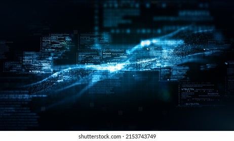 Digital Cyberspace with Particles and Digital Data Network Connections. High Speed Connection and Big Data Analysis, Technology Digital Matrix Abstract Background Concept. 3d rendering.