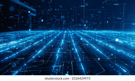 Digital Cyberspace with Particles and Digital Data Network Connections, Technology Digital Data Abstract Background, Data Analysis and Access to Digital Data, 3D Rendering