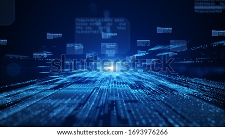 Digital cyberspace with particles and digital data network connections, Future technology digital abstract background concept.