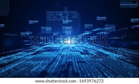 Digital cyberspace with particles and digital data network connections, Future technology digital abstract background concept.