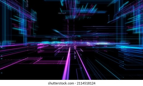 Digital Cyberspace with Particles. Techology background. 3d illustration