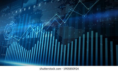 Digital Data Financial Investment Trends, Financial Business Diagram With Charts And Stock Numbers Showing Profits And Losses Over Time Dynamically, Business And Finance. 3d Rendering