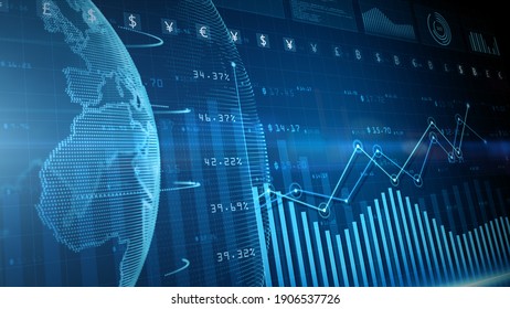 Digital data financial investment trends, Financial business diagram with charts and stock numbers showing profits and losses over time dynamically, Business and finance. 3d rendering
