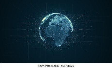 Digital Data Globe - Abstract Illustration Of A Scientific Technology Data Network Surrounding Planet Earth Conveying Connectivity, Complexity And Data Flood Of Modern Digital Age