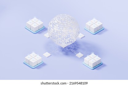Digital data sphere with server device, 3d rendering. Computer digital drawing.