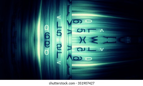 Digital data tech abstraction with letters, numbers and light effects.
