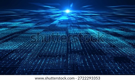 Digital data transfer concept with glowing blue grid and motion effect, perfect for technology, AI, and network background. 3d Rendering