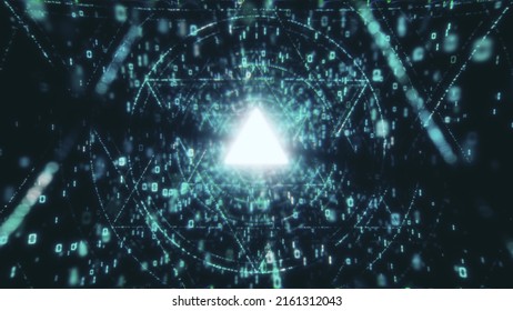 Digital Data Tunnel Journey. Loopable Matrix Core Tunnel Of Binar Lights Animation In 4k. Shot Inside Fibre Optic Cable. Transmission Of Digital Information As A Binary Signal