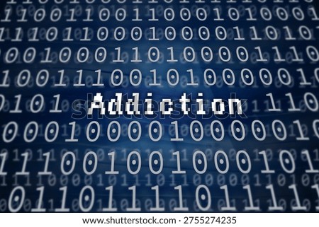 Digital dependency concept showing a pixelated Addiction title over a dark blue background