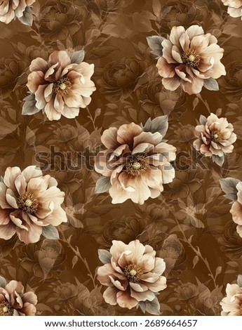 digital design brown background light texture pattern and very beautiful flowers repeat setting