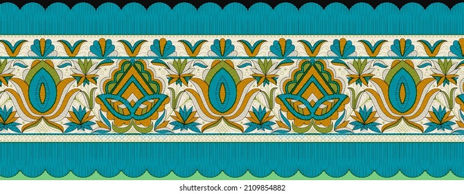 Digital Design Ornament Border HD Motif Draws Working Illustration Border PNG Flowers And Ornament Motif India Design Elements Neckline Brand Search Pattern With Watercolor, Repeat The Floral Texture