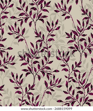 Digital Design for Solid base colour skin and leafs dark pink and back colour allover pattern design 