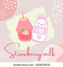 Digital Design Of Strawberry Milk Bottle.