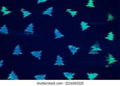 Digital Distorted Interlaced Christmas Trees Neon Holographic Pattern. Modern Cyberpunk Background With Motion Glitch Effect. Retro Futurism, Cyber Xmas Vaporwave Flyer Design, Rave 80s 90s Aesthetic