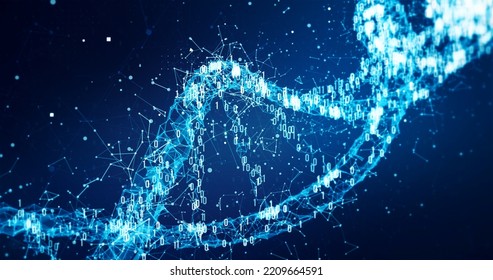 Digital DNA Helix, Plexus Animation Of  Human Genome. Biotechnology, Genetic Engineering, Biology. Abstract Background, 3D Illustration Of Deoxyribonucleic Acid Molecule