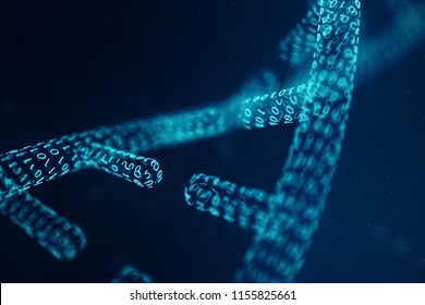 Digital DNA Molecule, Structure. Concept Binary Code Human Genome. DNA Molecule With Modified Genes. 3D Illustration