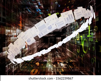 Digital Documents. Numbers at Work series. Composition of integers and papers in perspective for subject of information, communication, education and internet technologies