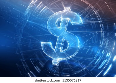 Digital Dollar Sign At Abstract Blue Background. 3d Rendering 