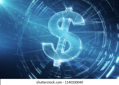 Digital Dollar Sign At Blue Background. 3d Rendering 