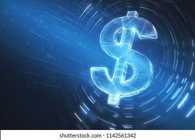 Digital Dollar Sign Illustration At Abstract Blue Background. 3d Rendering 