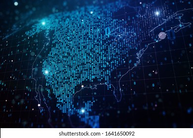 Digital Dotted America Map On Blue Background. 3D Rendering