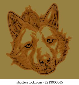 Digital Drawing Of The Head Of A Sad Wolf With Mohawk Hairstyle