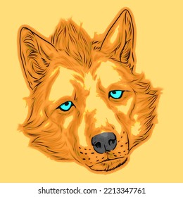 Digital Drawing Of The Head Of A Sad Wolf With Mohawk Hairstyle