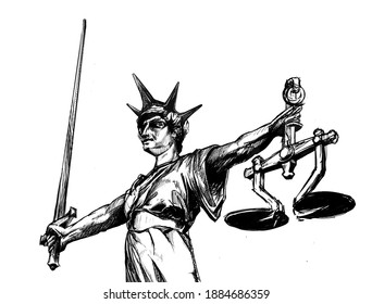 Digital Drawing Of The Lady Justice Statue On Top Of The Old Bailey In London 