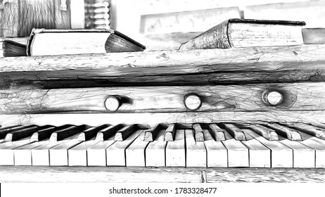Digital drawing style that represents a detail of an ancient pedal organ