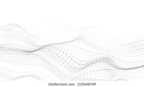 Digital Dynamic Wave Of Particles. Abstract White Futuristic Background. Big Data Visualization. 3D Rendering.