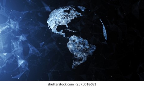 Digital earth globe dark blue cyber space background illustration.