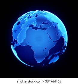 Digital Earth Hologram In Blue Color With Glow And Depth Of Field