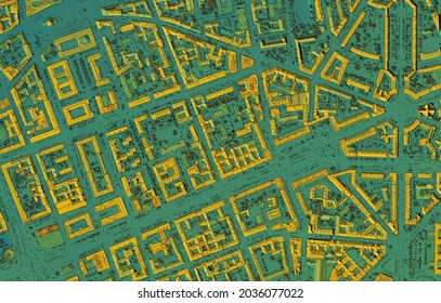 Digital elevation model. GIS 3D illustration made after proccesing aerial pictures taken from a drone. It shows city area with living blocks