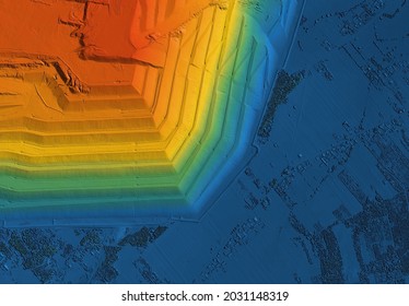 Digital elevation model. GIS product made after proccesing aerial pictures taken from a drone. It shows map of a huge heap was made of waste from the mine's operation