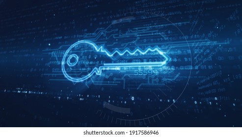 Digital Encryption Concept With Cyber Key Symbol, Secret, Privacy, Computer Security And Data Safety Icon. Futuristic Abstract 3d Rendering Illustration.