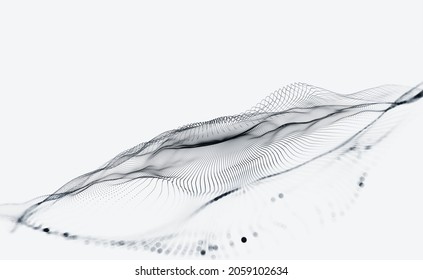 Digital field and dot structure 3D illustration. Coded funnel of clusters. Sorting data. Big data analytics flow. Classification of information. Calculation algorithms