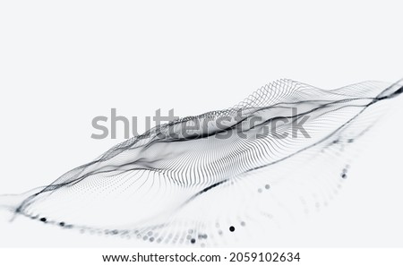 Digital field and dot structure 3D illustration. Coded funnel of clusters. Sorting data. Big data analytics flow. Classification of information. Calculation algorithms