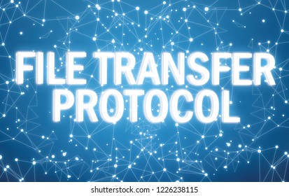 Digital file transfer protocol text on blue network background