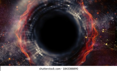 Digital future network connection. Technology illustration black hole tunnel. Wormhole cosmic energy 3d illustration. Warp travel futuristic galaxy nebula.