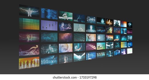 Digital Gallery Video Wall As A Futuristic Concept 3D Render