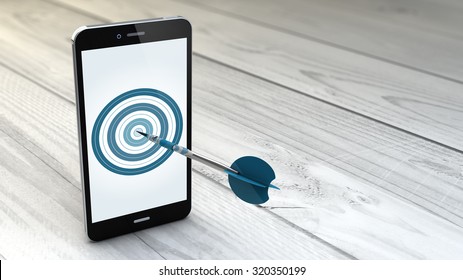 Digital Generated Mobile Marketing And Targeting. Smartphone With Dartboard In The Screen.